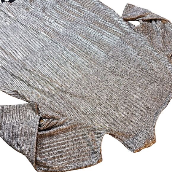 Cato Shimmery Silver Metallic Cold Shoulder Shift Dress - Picture 3 of 5